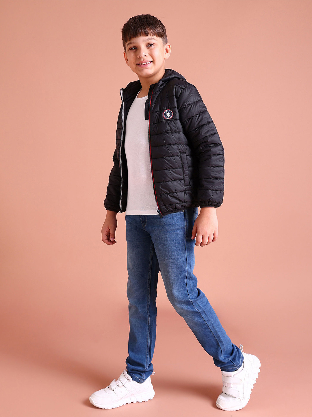 U.S. Polo Assn. Kids Boys Solid Hooded Puffer Jacket With Brand Logo Applique Detail