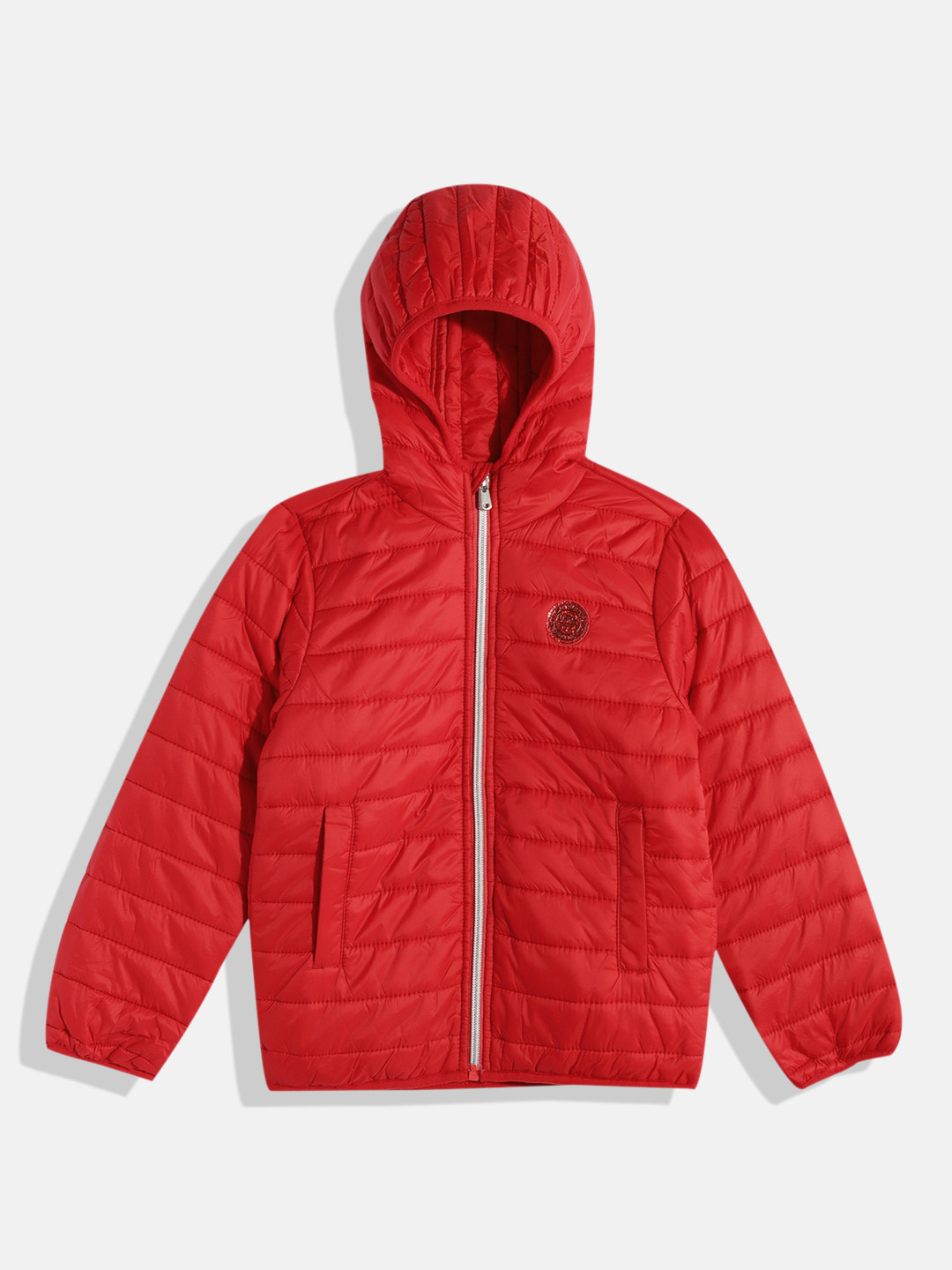U.S. Polo Assn. Kids Girls Red Solid Hooded Puffer Jacket
