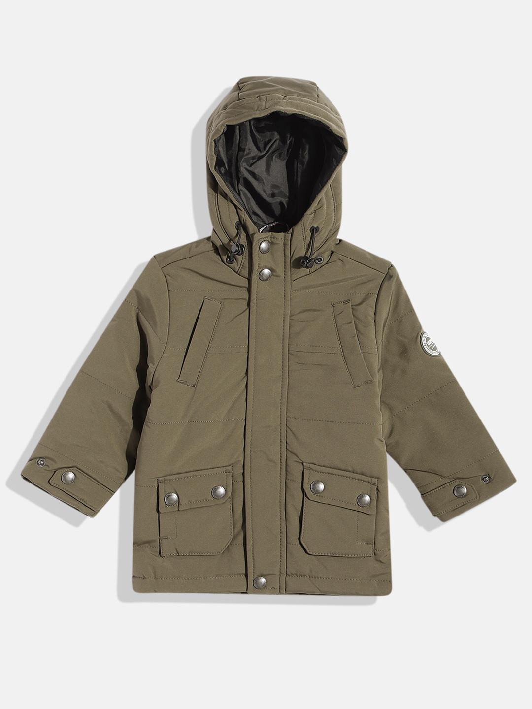 U.S. Polo Assn. Kids Boys Olive Green Solid Hooded Padded Jacket