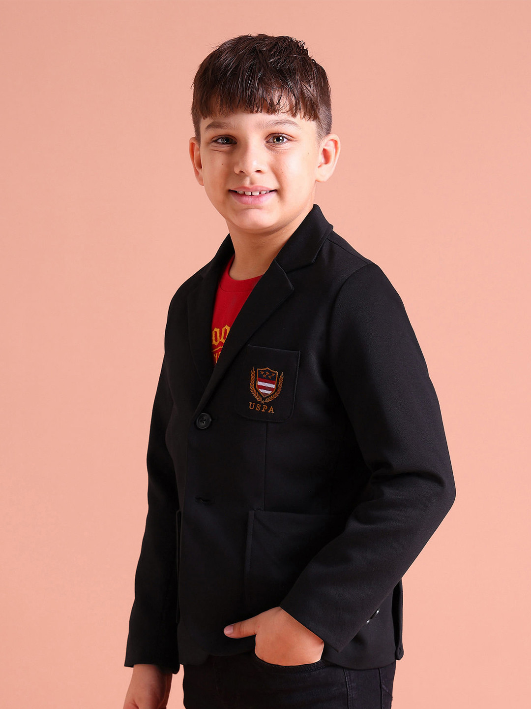 U.S. Polo Assn. Kids Boys Solid Single Breasted Blazer