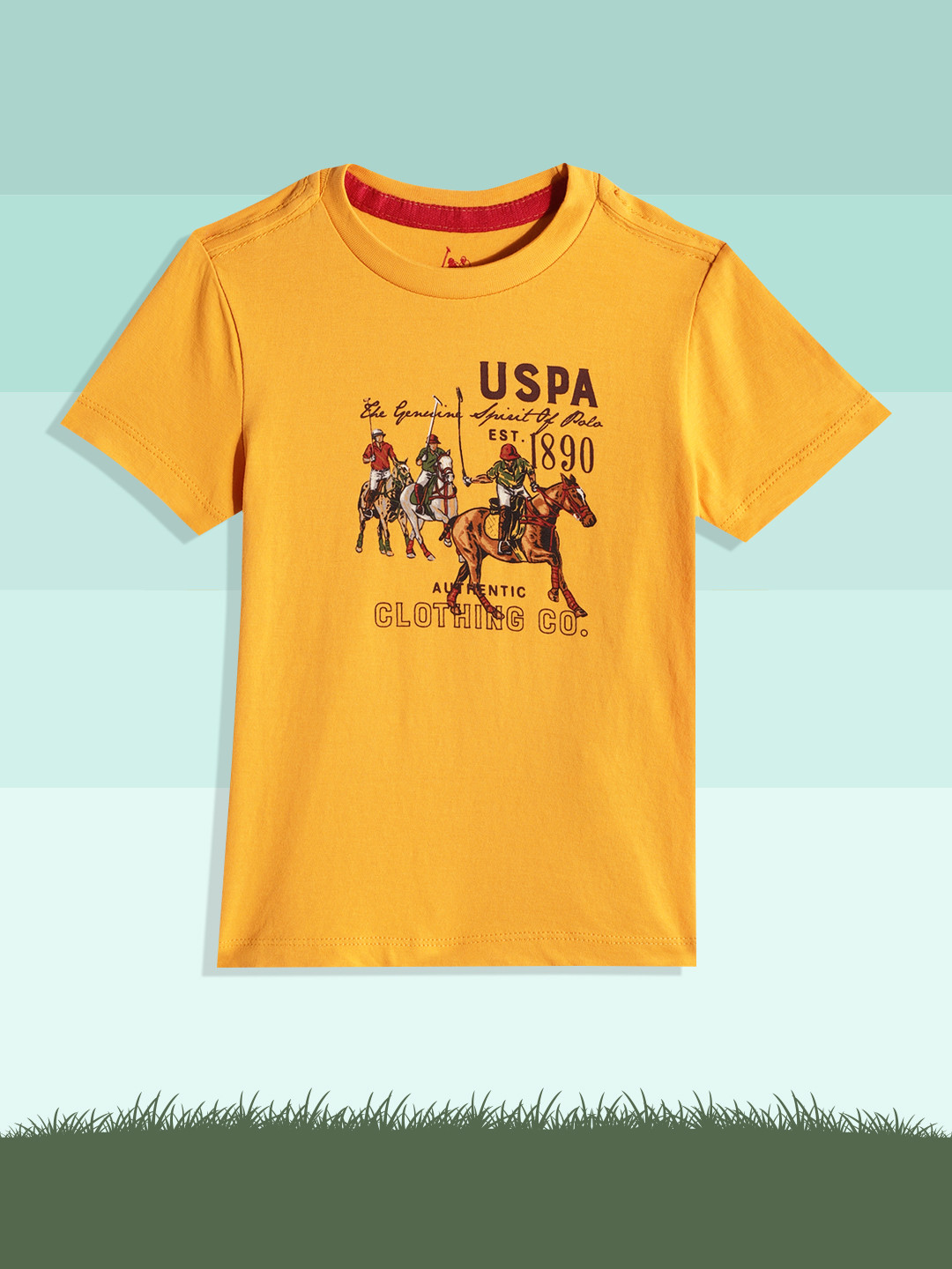 U.S. Polo Assn. Kids Boys Mustard Yellow Brand Logo Printed Pure Cotton T-shirt