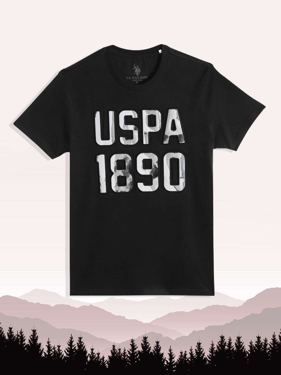 U S Polo Assn Kids Boys Black Embossed Brand Logo Pure Cotton T-shirt