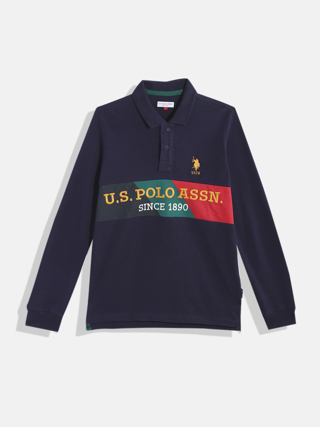 U.S. Polo Assn. Kids Boys Brand Logo Embroidered Polo Collar Pure Cotton T-shirt