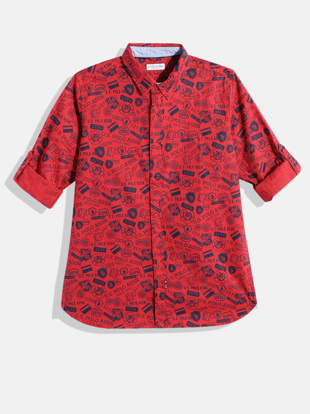 U.S. Polo Assn. Kids Boys Red Printed Pure Cotton Casual Shirt