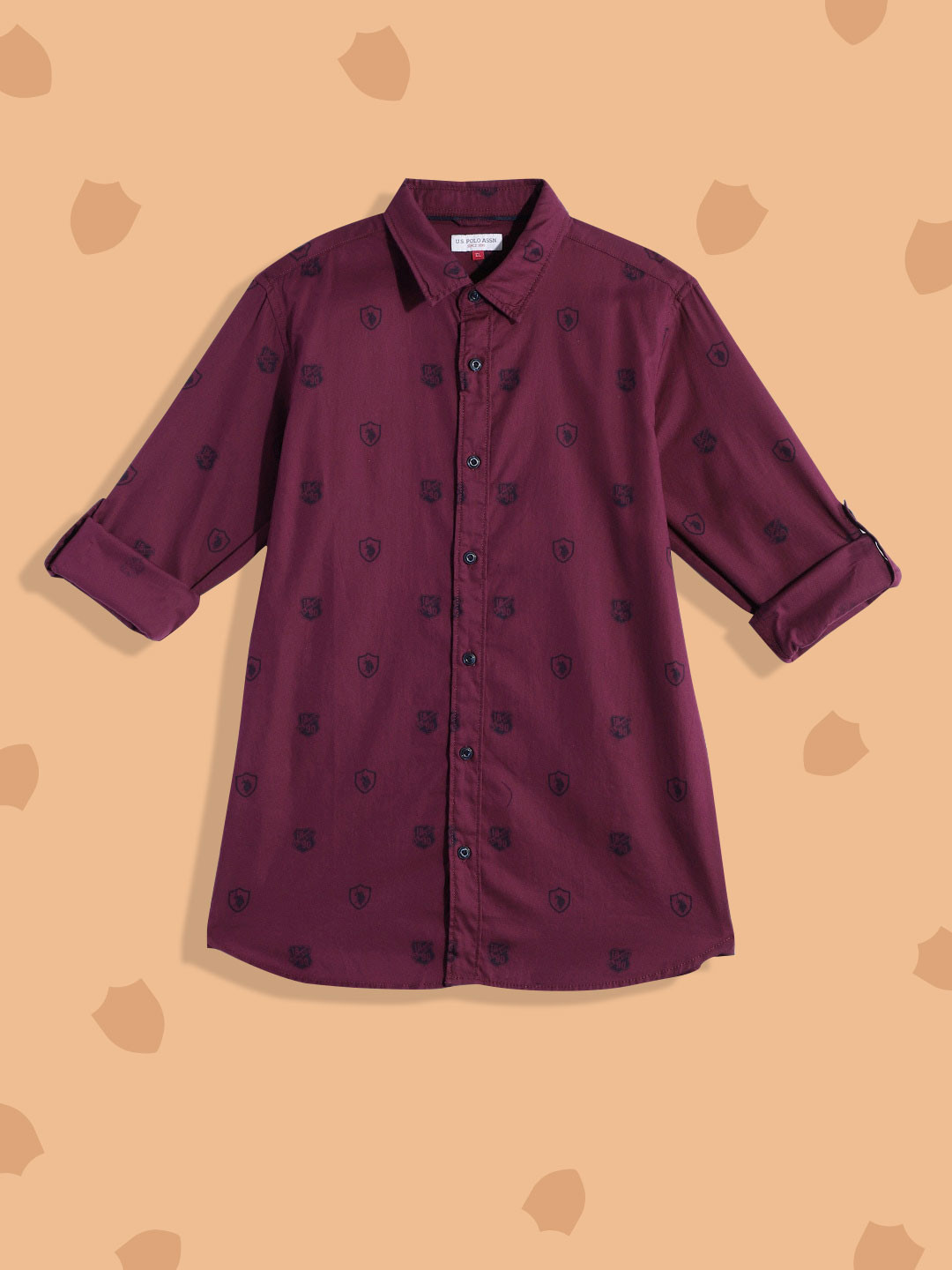 U S Polo Assn Kids Boys Burgundy Printed Pure cotton Casual Shirt