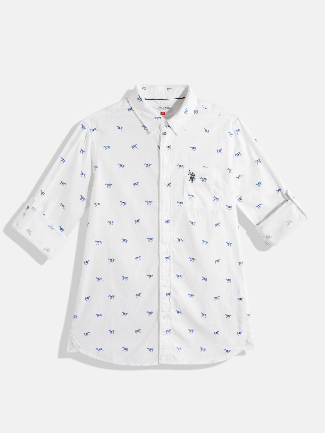 U.S. Polo Assn. Kids Boys White Printed Pure Cotton Casual Shirt