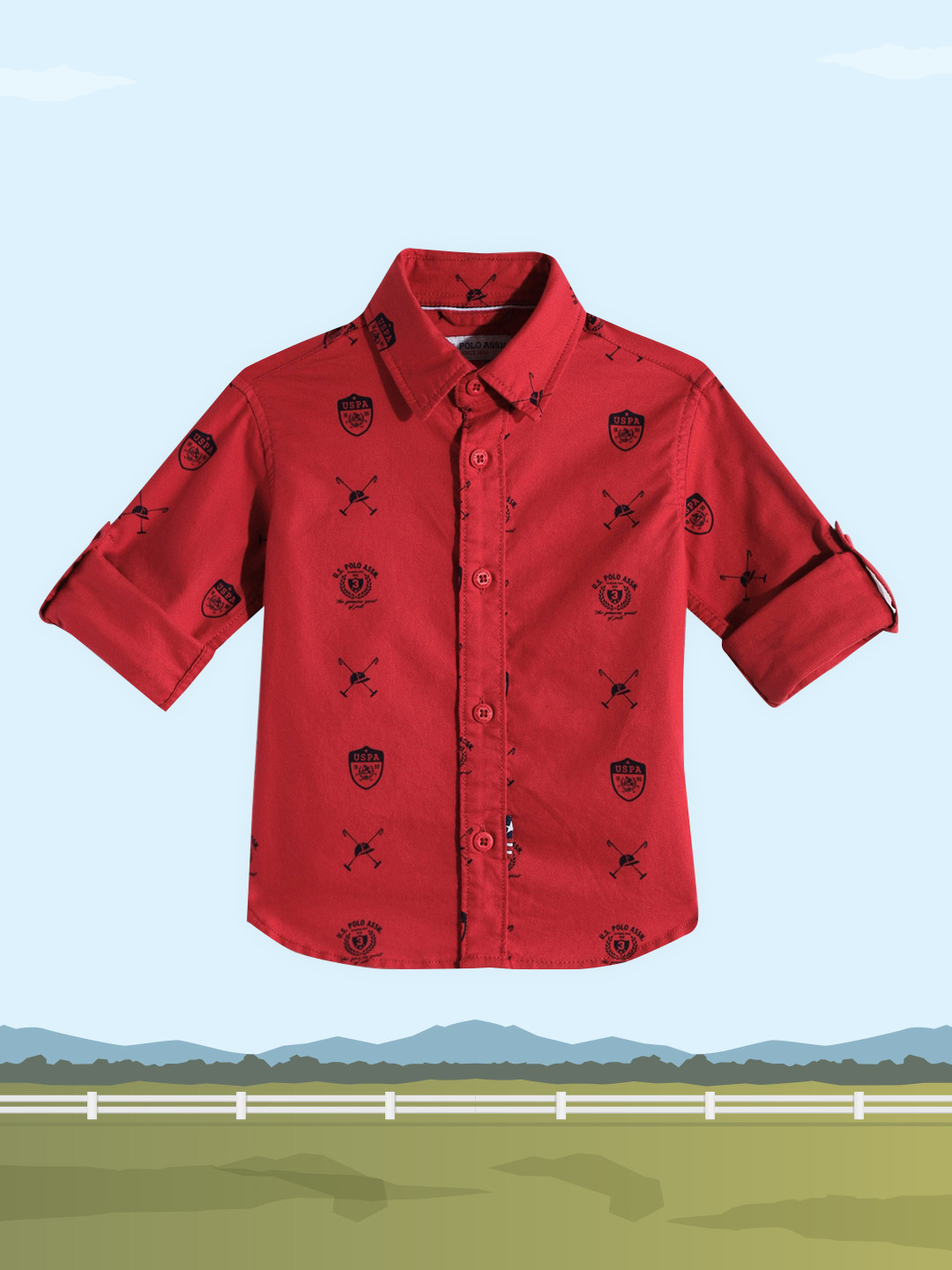 U.S. Polo Assn. Kids Boys Red Brand Logo Printed Pure Cotton Casual Shirt