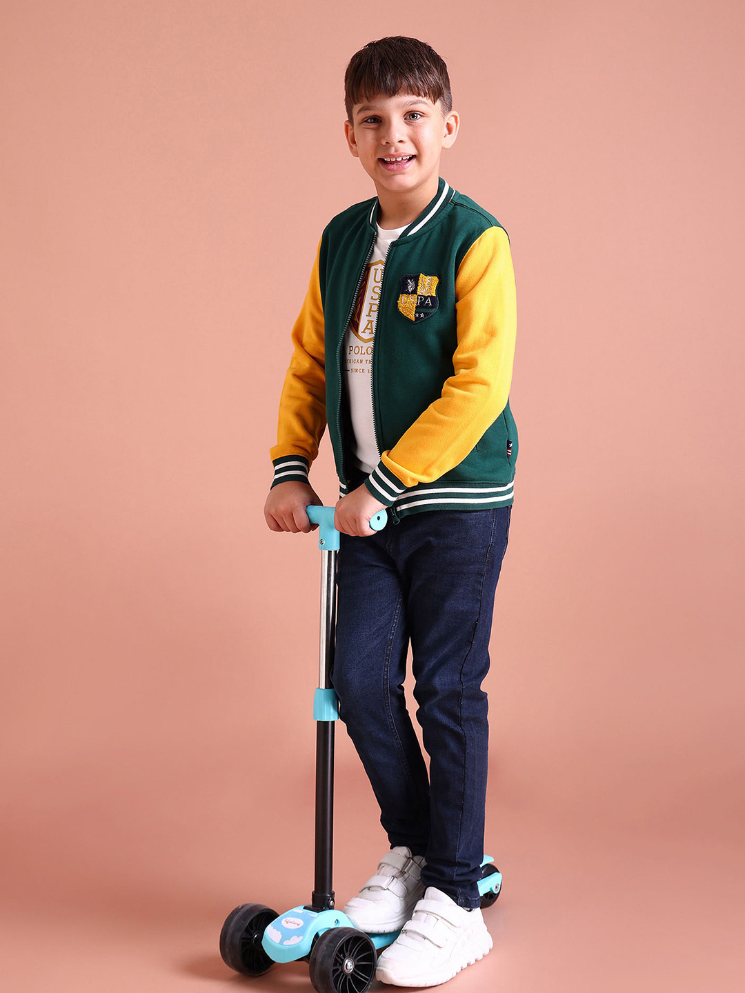 U.S. Polo Assn. Kids Green and Yellow Colourblocked Sweatshirt