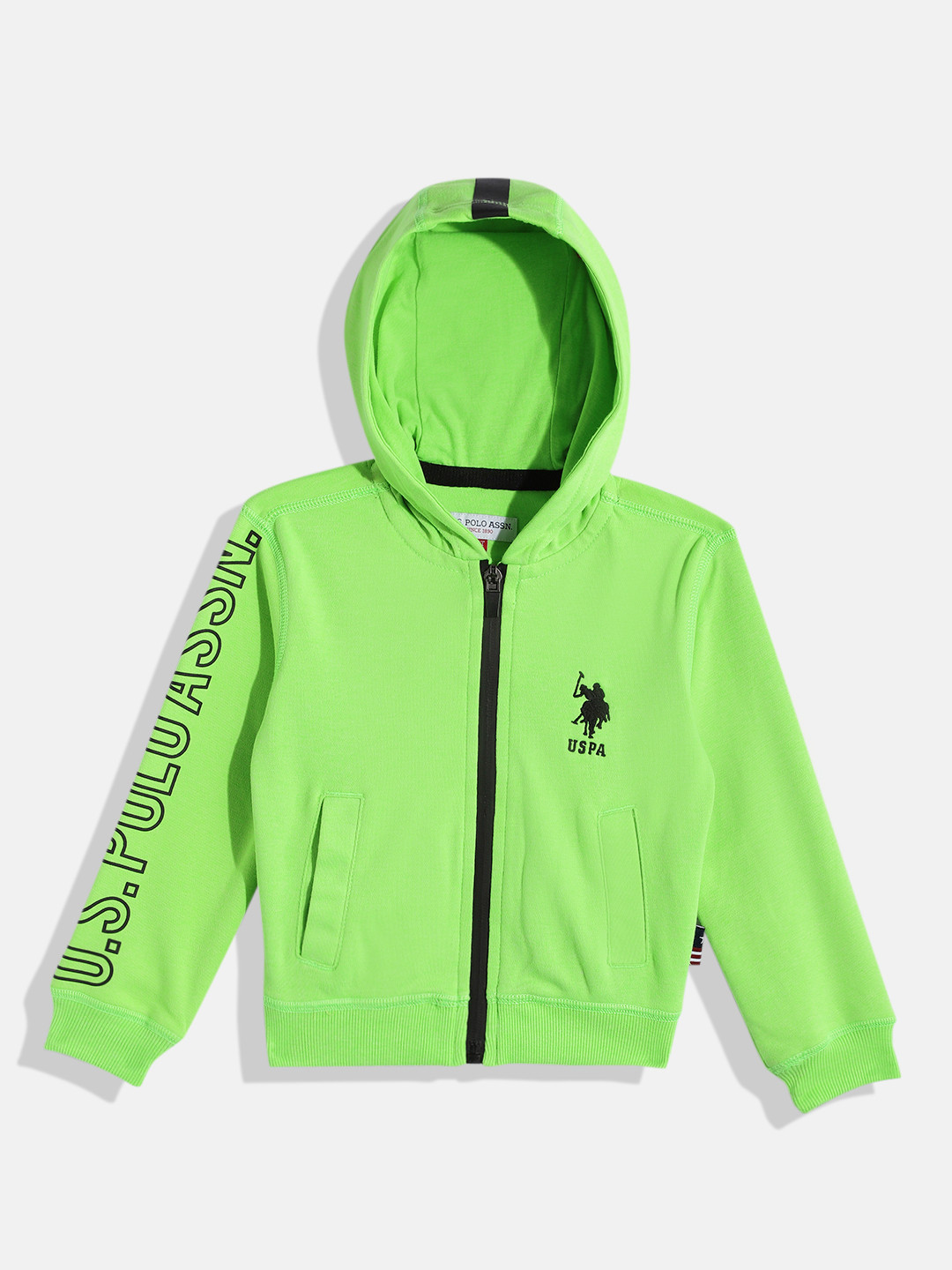 U.S. Polo Assn. Kids Boys Green Hooded Front-Open Sweatshirt