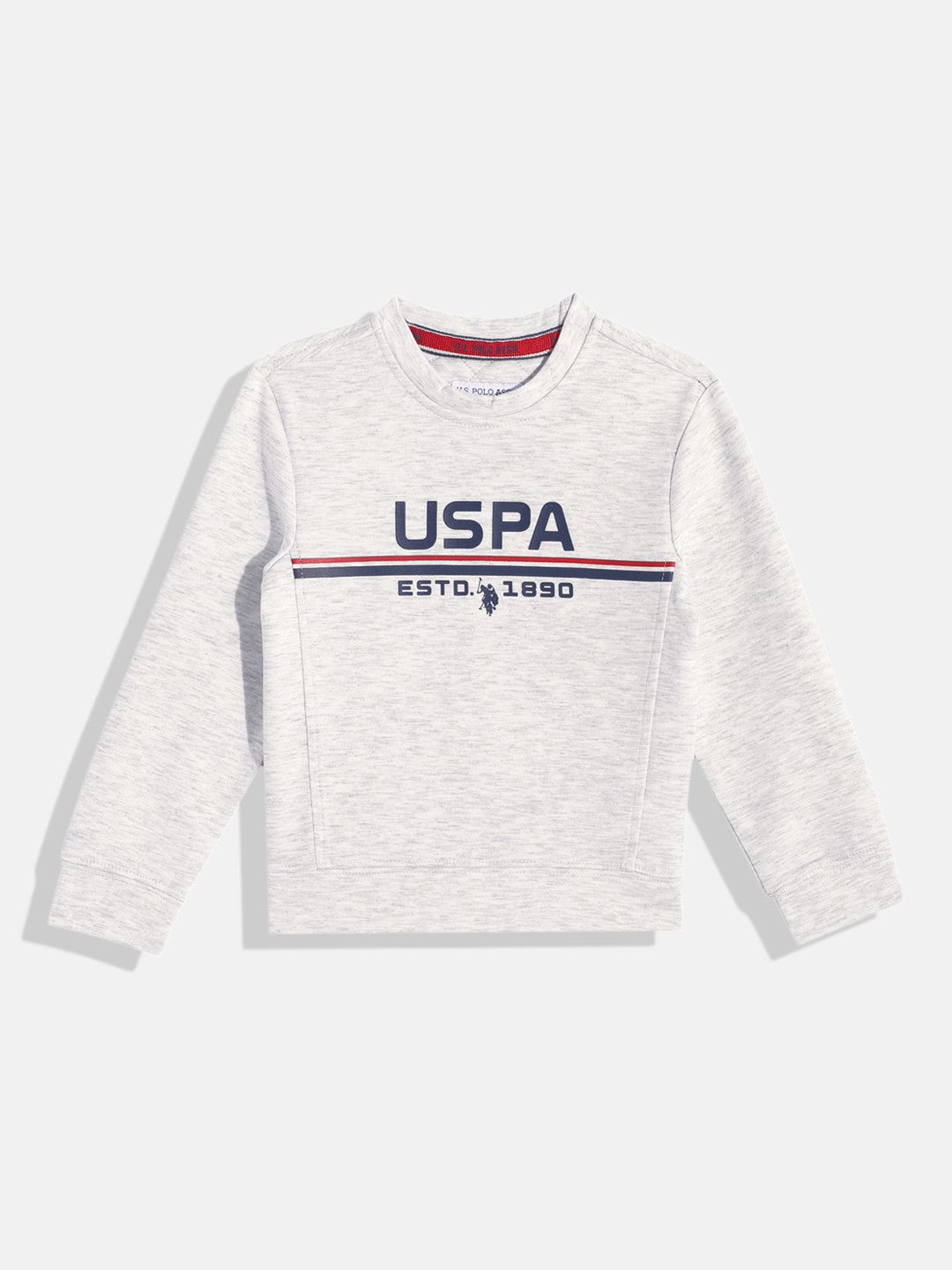 U.S. Polo Assn. Kids Boys Grey Melange Brand Logo Print Sweatshirt