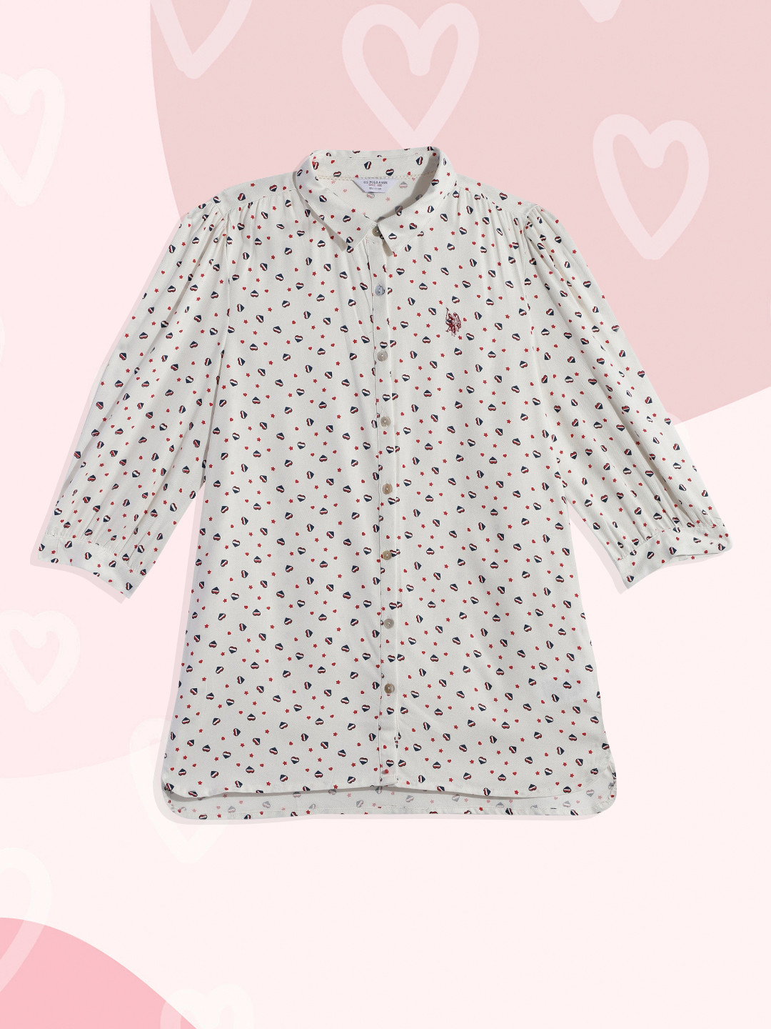 U.S. Polo Assn. Kids Girls White Printed Shirt Style Top