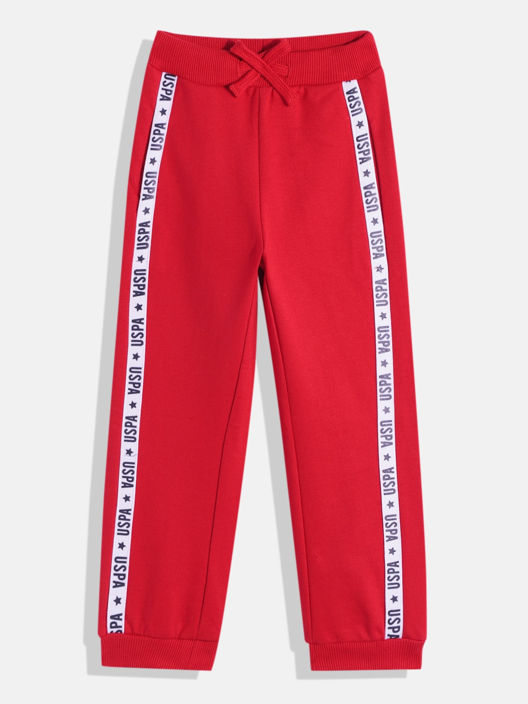U.S. Polo Assn. Kids Girls Mid-Rise Knitted Joggers With Brand Logo Side Taping Detail