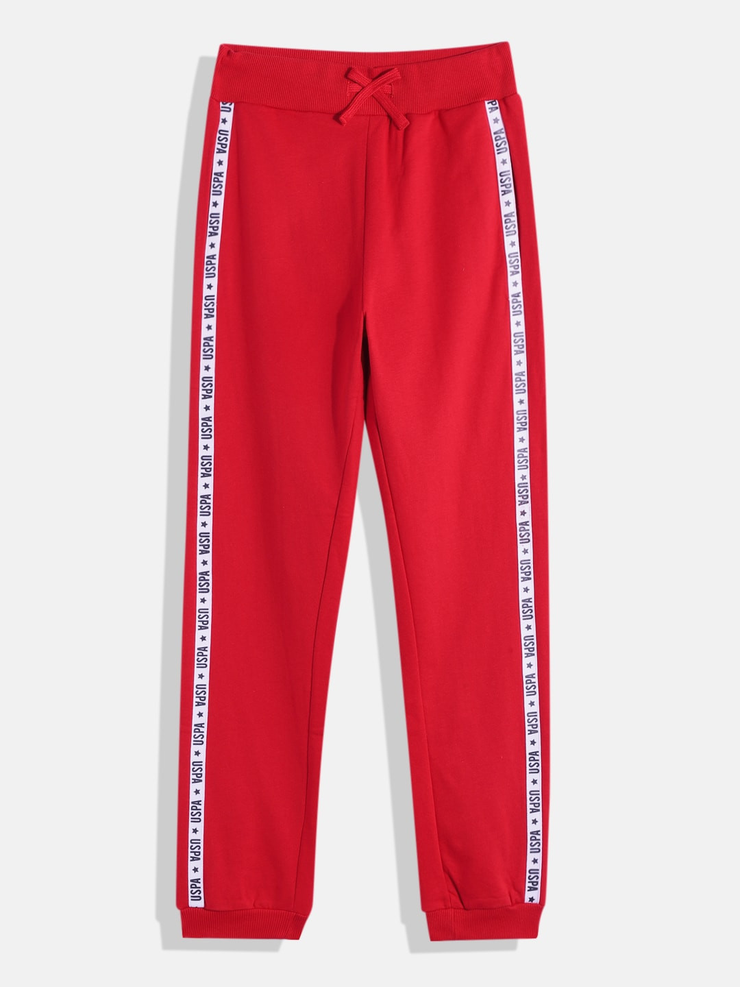 U.S. Polo Assn. Kids Girls Mid-Rise Knitted Joggers With Brand Logo Side Taping Detail