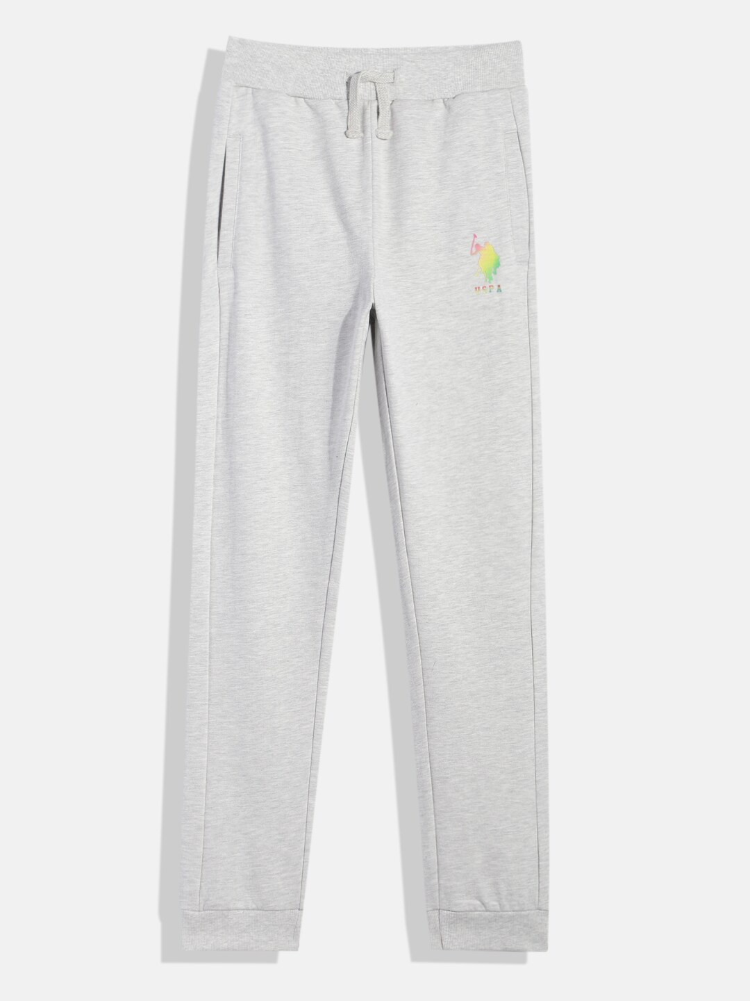 U.S. Polo Assn. Kids Girls Solid Regular Fit Mid-Rise Knitted Joggers With Brand Logo