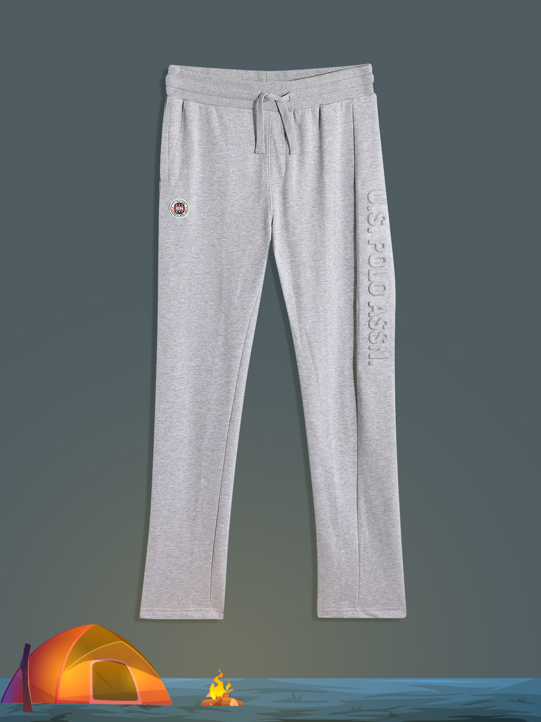 U.S. Polo Assn. Kids Boys Grey Melange Brand Logo Track Pants