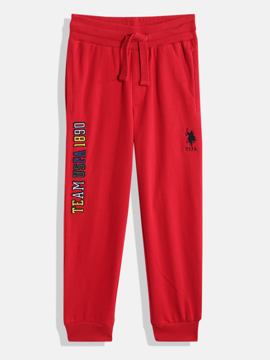 U.S. Polo Assn. Kids Boys Red Brand Logo Applique Pure Cotton Joggers