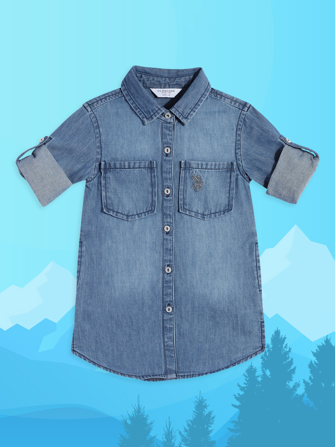 U.S. Polo Assn. Kids Girls Blue Pure Cotton Denim Shirt