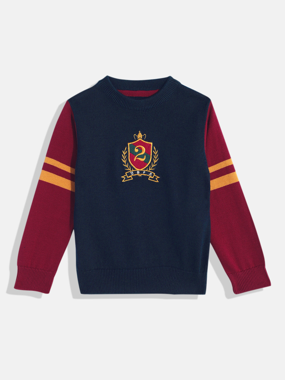 U.S. Polo Assn. Kids Boys Blue & Maroon Colourblocked Pure Cotton Pullover