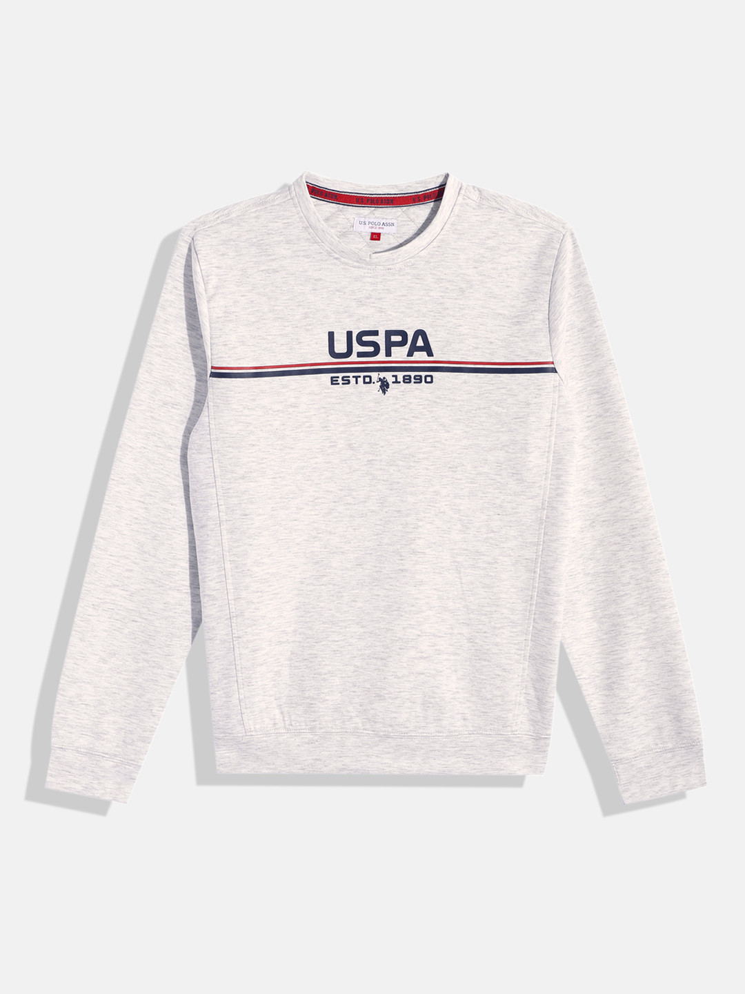 U.S. Polo Assn. Kids Boys Grey Melange Brand Logo Print Sweatshirt