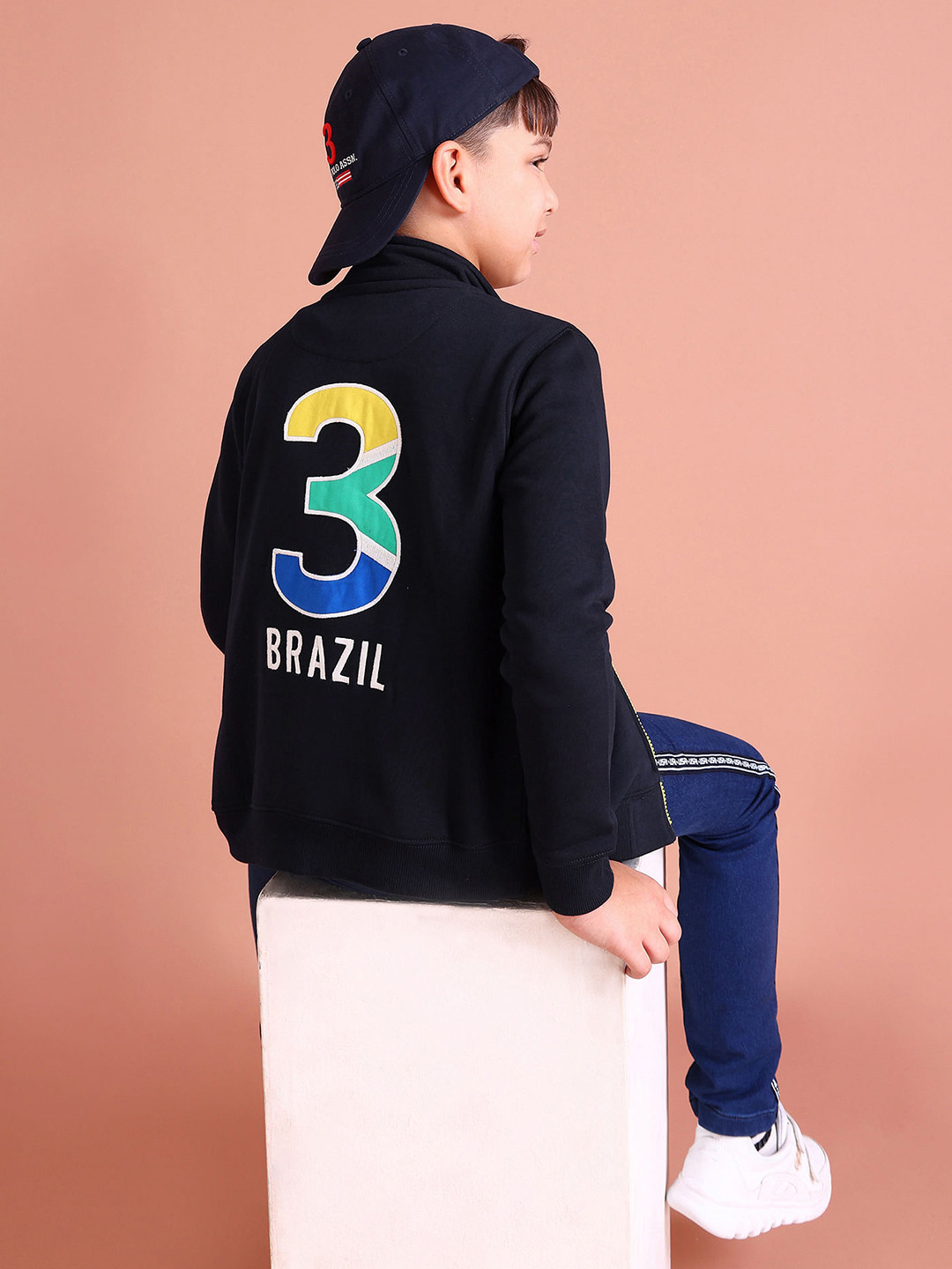 U.S. Polo Assn. Kids Boys Navy Blue Brazil Alphanumeric Back Embroidered Sweatshirt