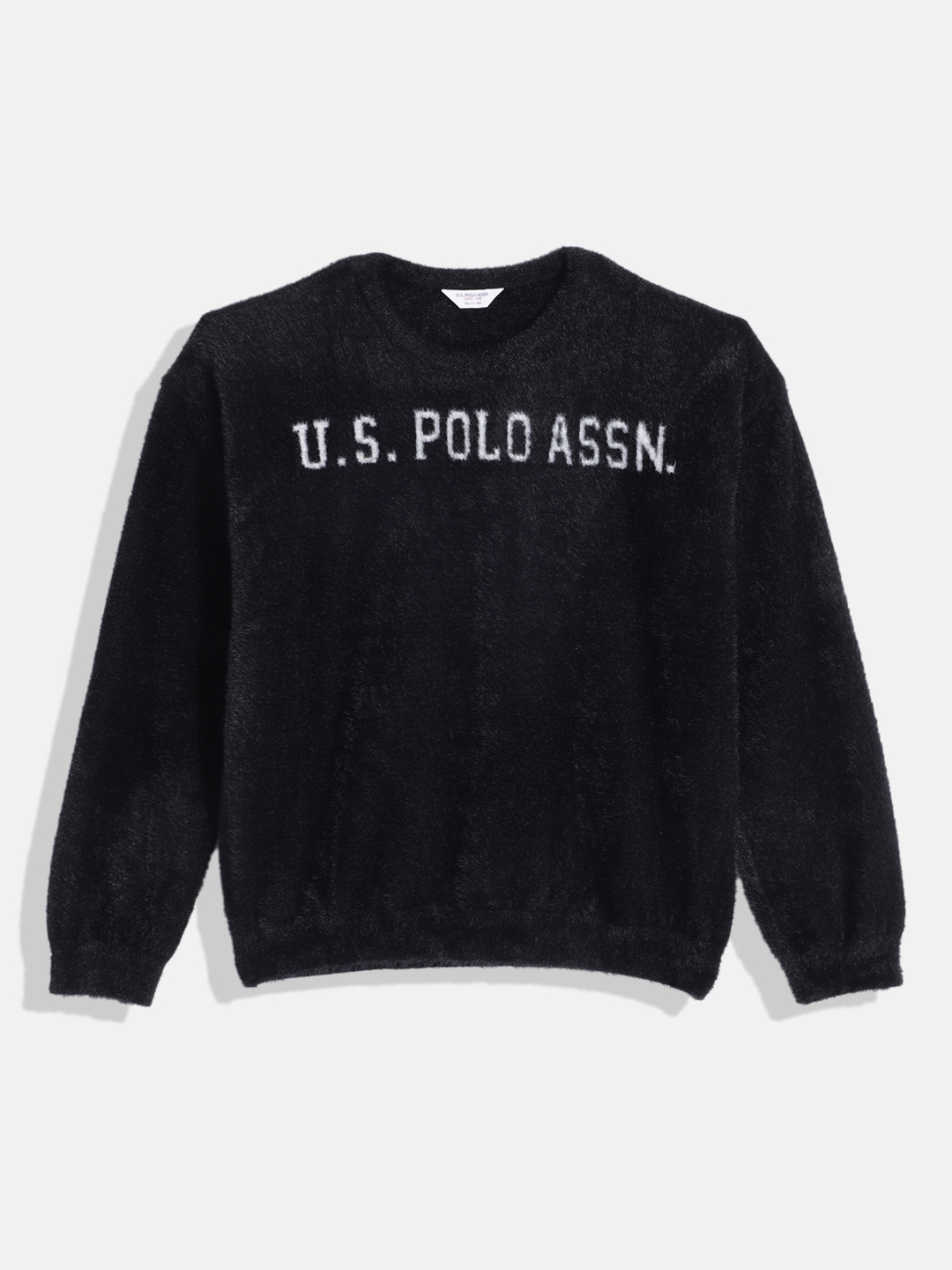 U.S. Polo Assn. Kids Girls Black Brand Logo Print Pullover