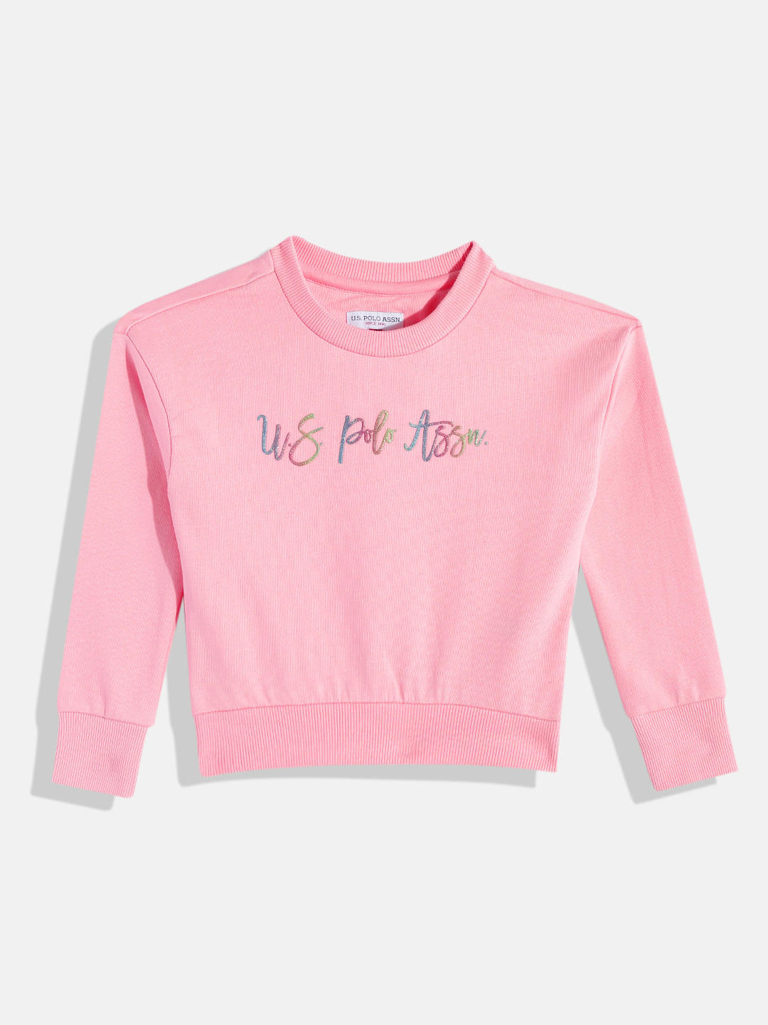 U.S. Polo Assn. Kids Girls Pink Embellished Sweatshirt