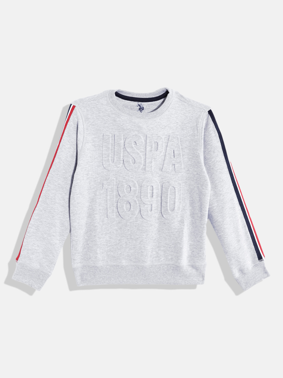 U S Polo Assn Boys Grey Melange Brand Logo Embossed Sweatshirt