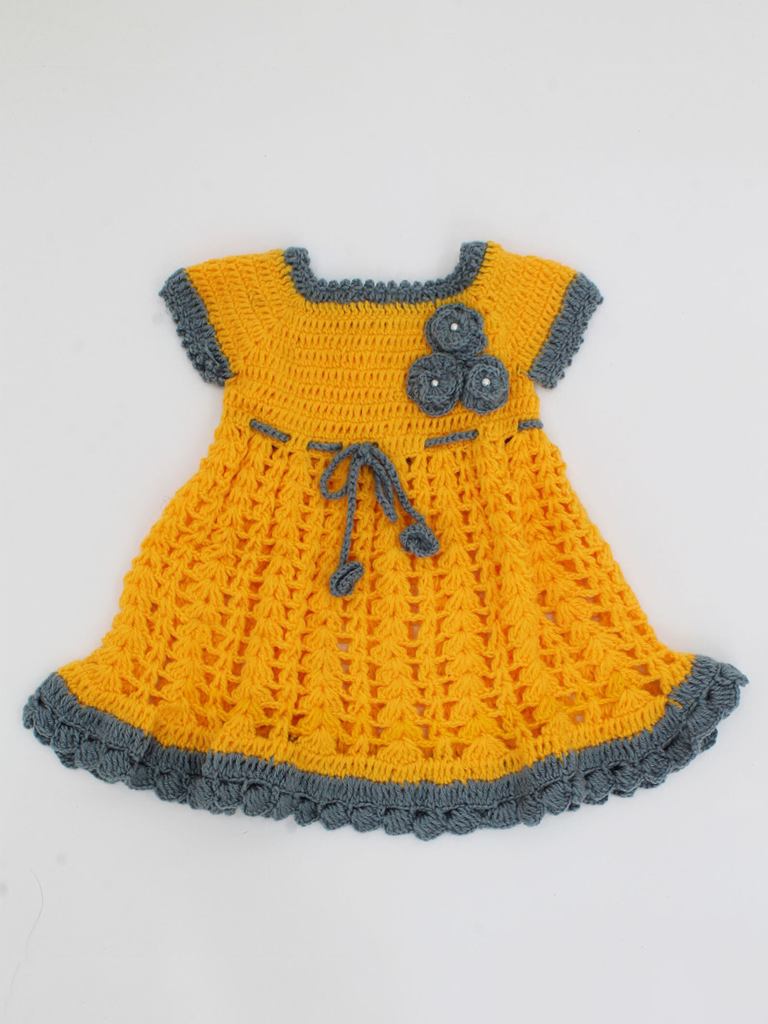 Woonie Orange & Grey Floral Applique Dress