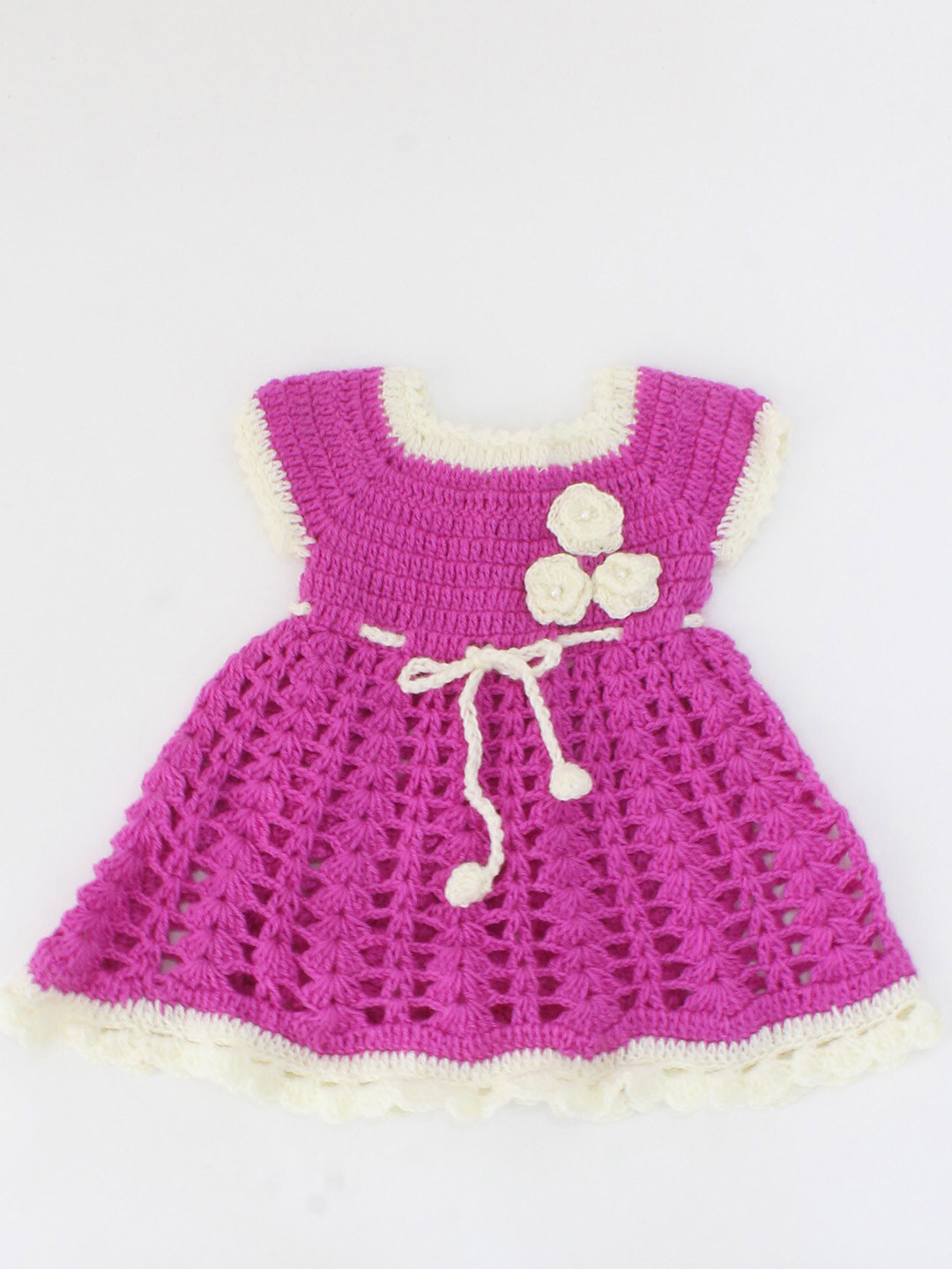 Woonie Purple & White Crochet Flowers Applique Frock