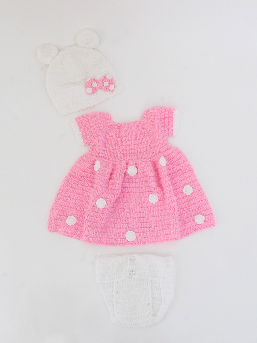 Woonie White & Pink Polka Dots Design Dress