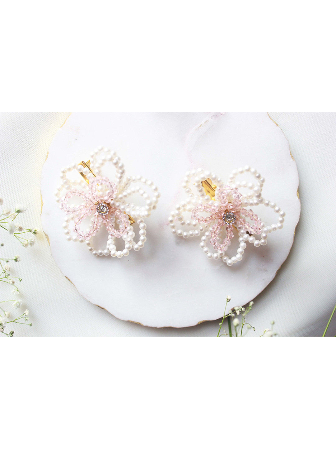 Choko Girls Off White & Pink Set of 2 Embellished Alligator Hair Clip