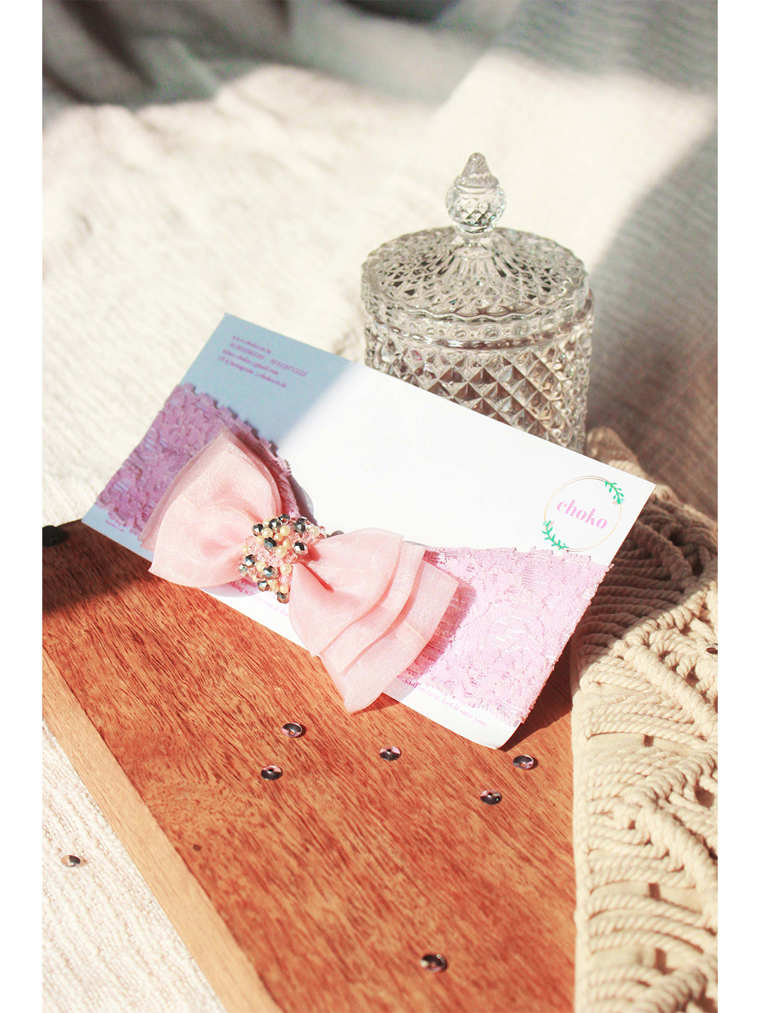 Choko Girls Pink Organza and Lace Hairband