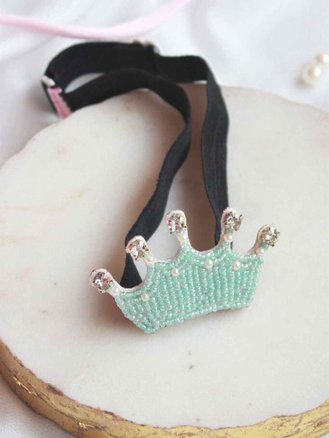 Choko Girls Blue & Black Crystal Embellished Adjustable Hairband