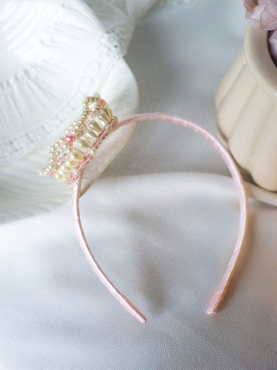 Choko Girls White & Pink Embellished Hairband