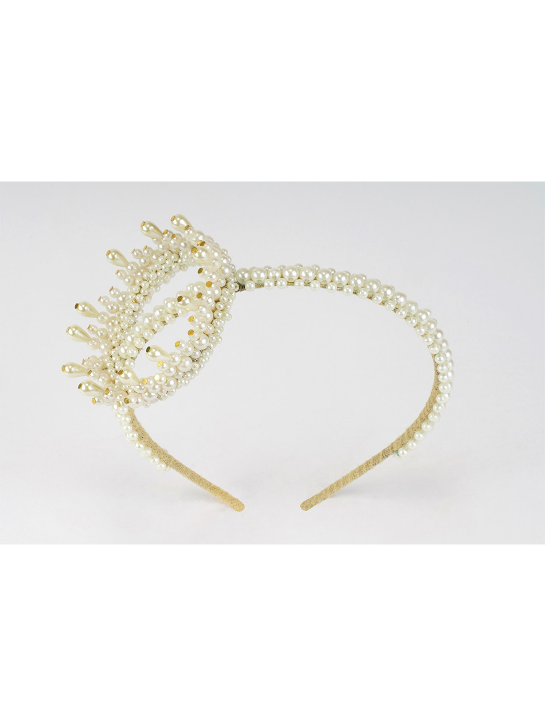 Choko Girls White Embellished Snow Queen's Pearl Crown Headband Tiara