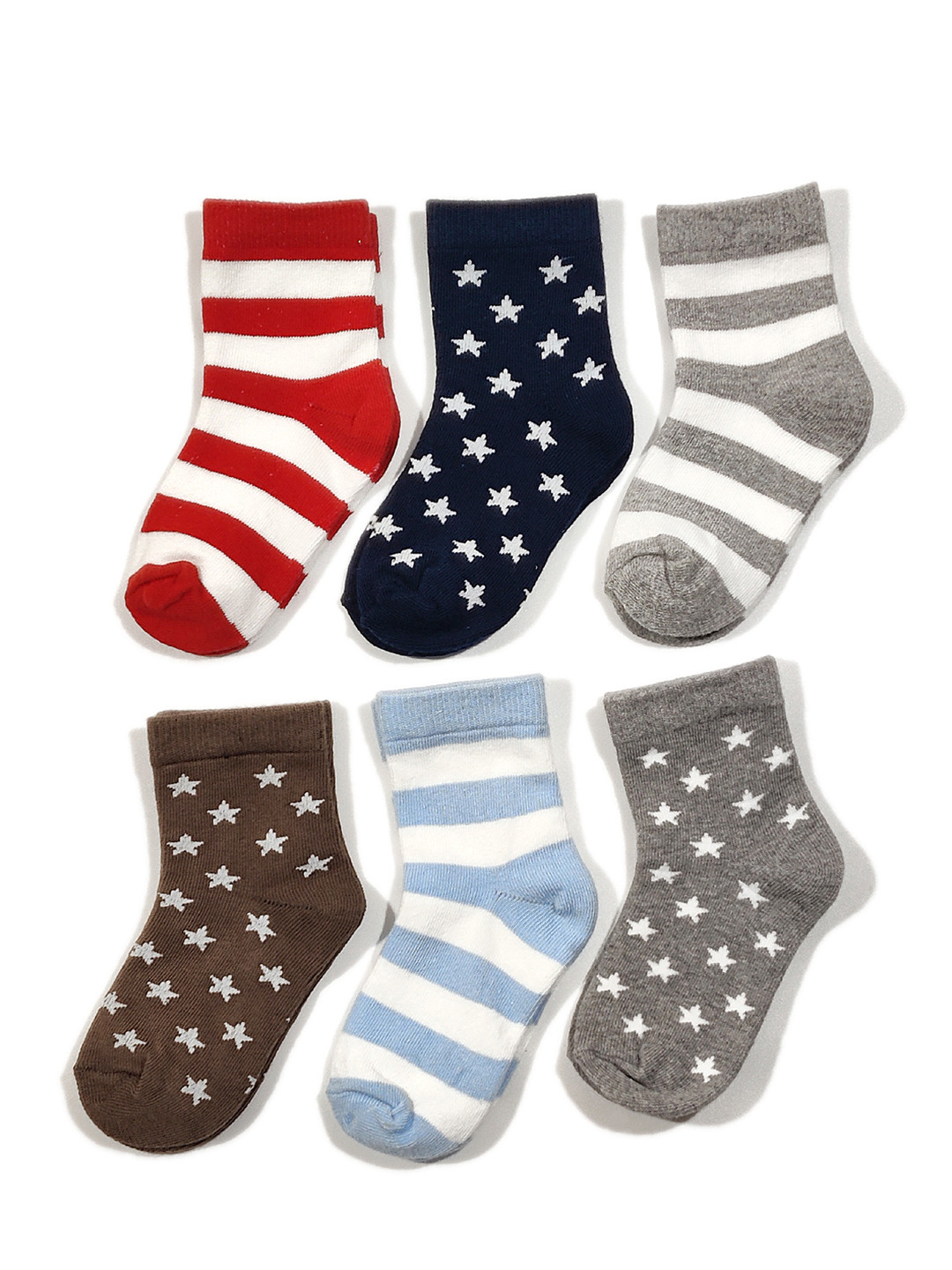 FOOTPRINT 6 Pairs Infant Kids Patterned Ankle-Length Organic Cotton Socks