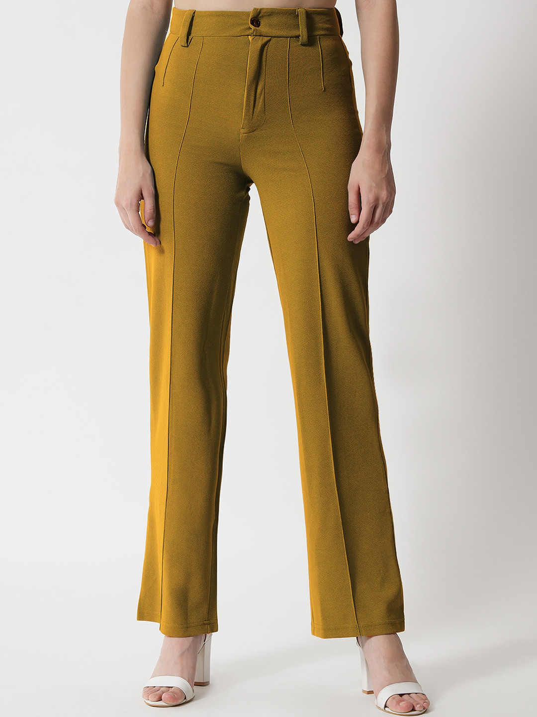 KOTTY BIZwear Women Brown Relaxed Straight Fit High-Rise Easy Wash Trousers