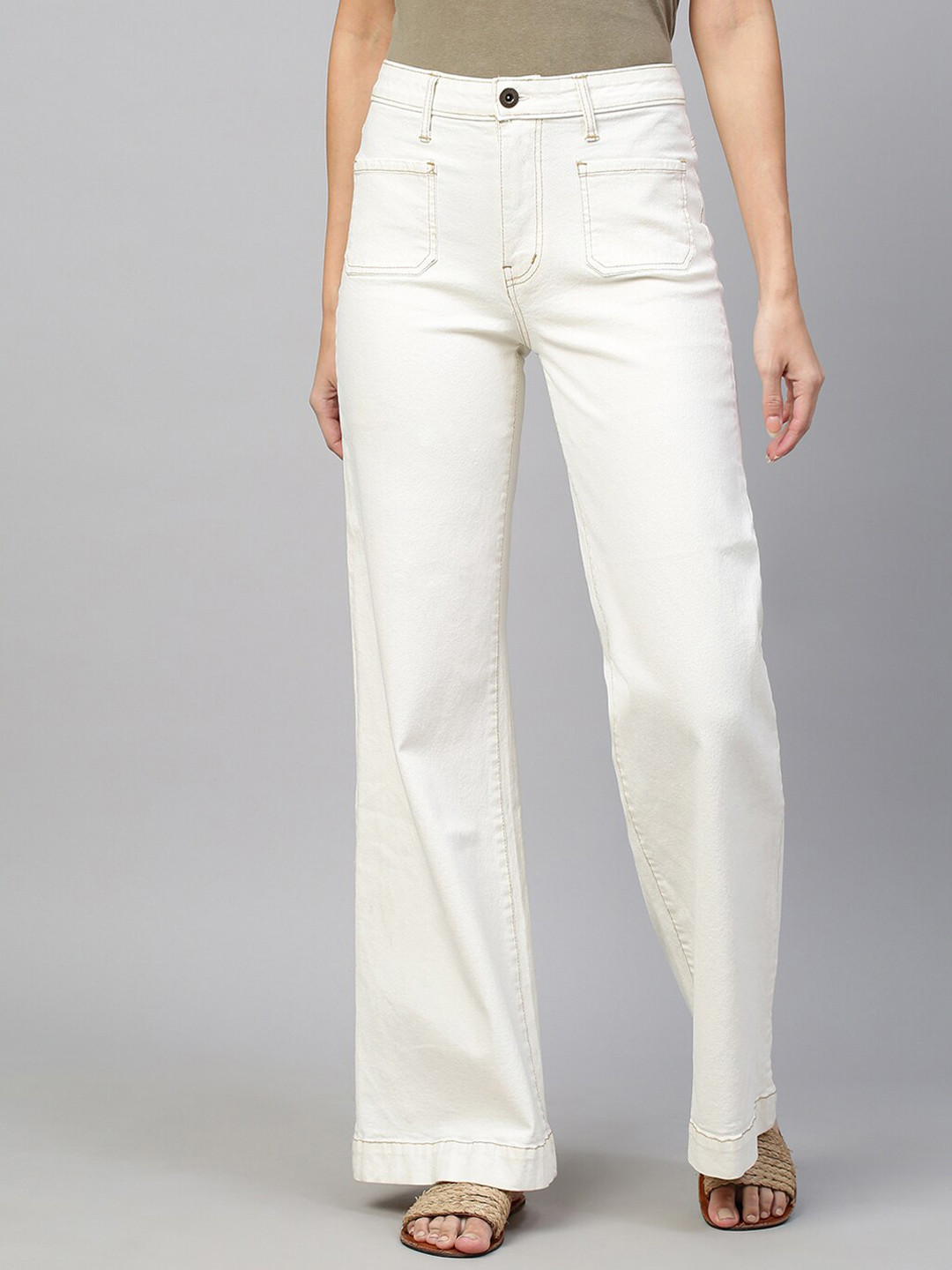Chemistry Denim White Flared Slash Knee Jeans