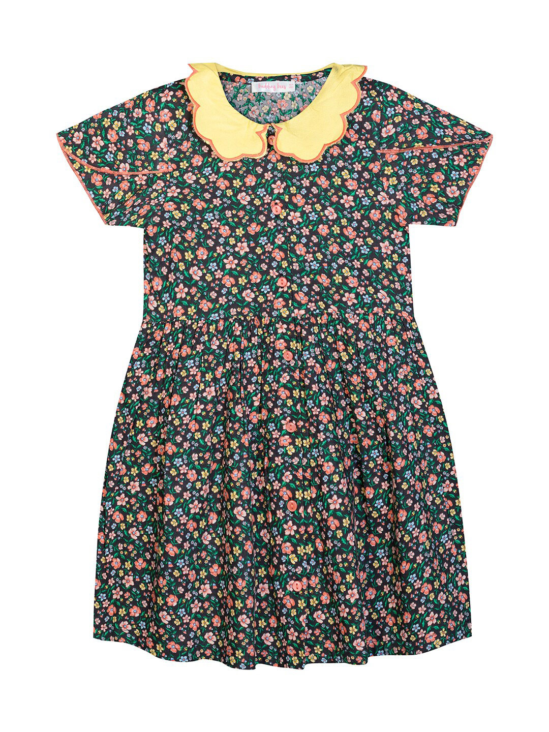 Budding Bees Green Floral Peter Pan Collar Dress