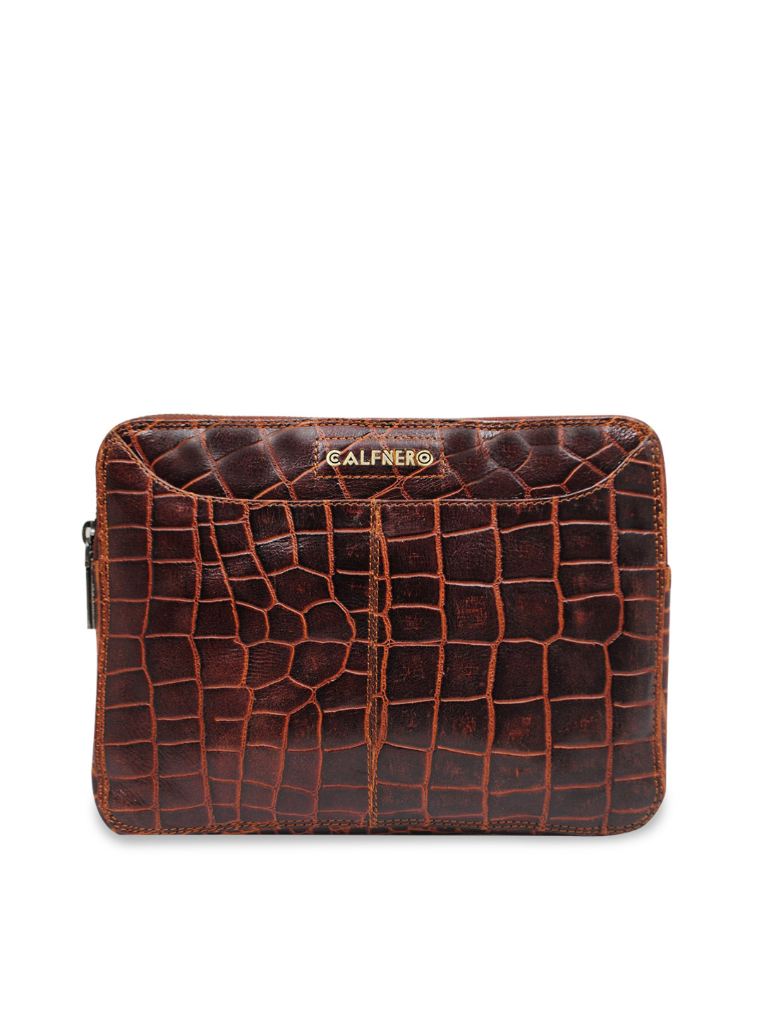 CALFNERO Brown Textured Leather Tablet Sleeve