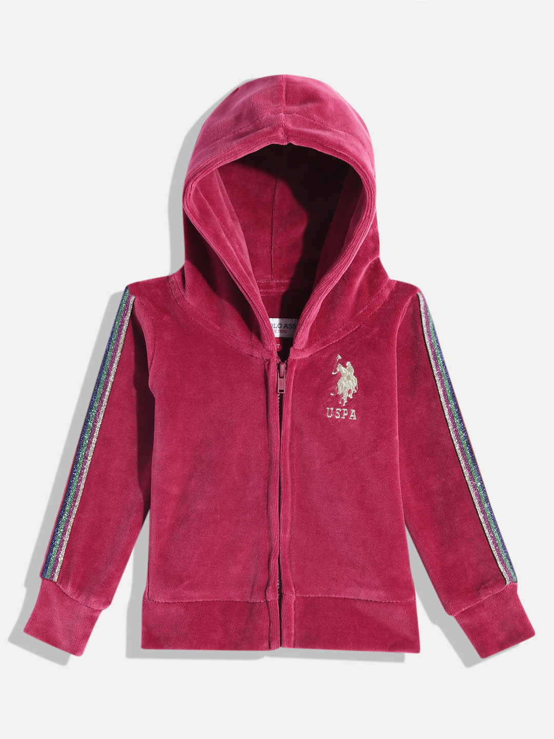 U.S. Polo Assn. Kids Girls Pink Hooded Sweatshirt