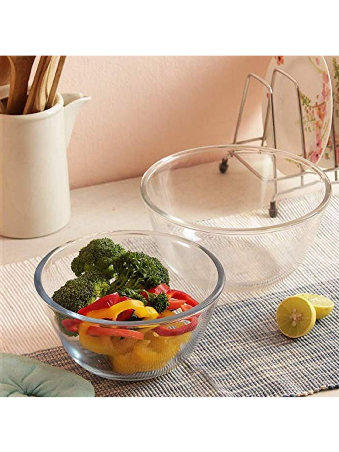 Femora Set Of 2 Transparent Solid Glass Mixing Bowl