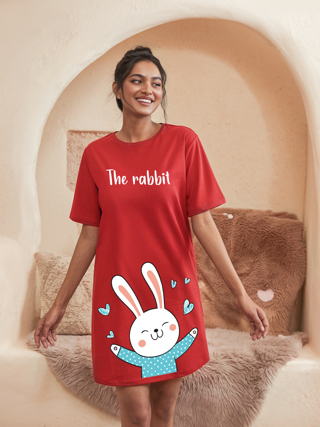 FFLIRTYGO Red Printed Nightdress