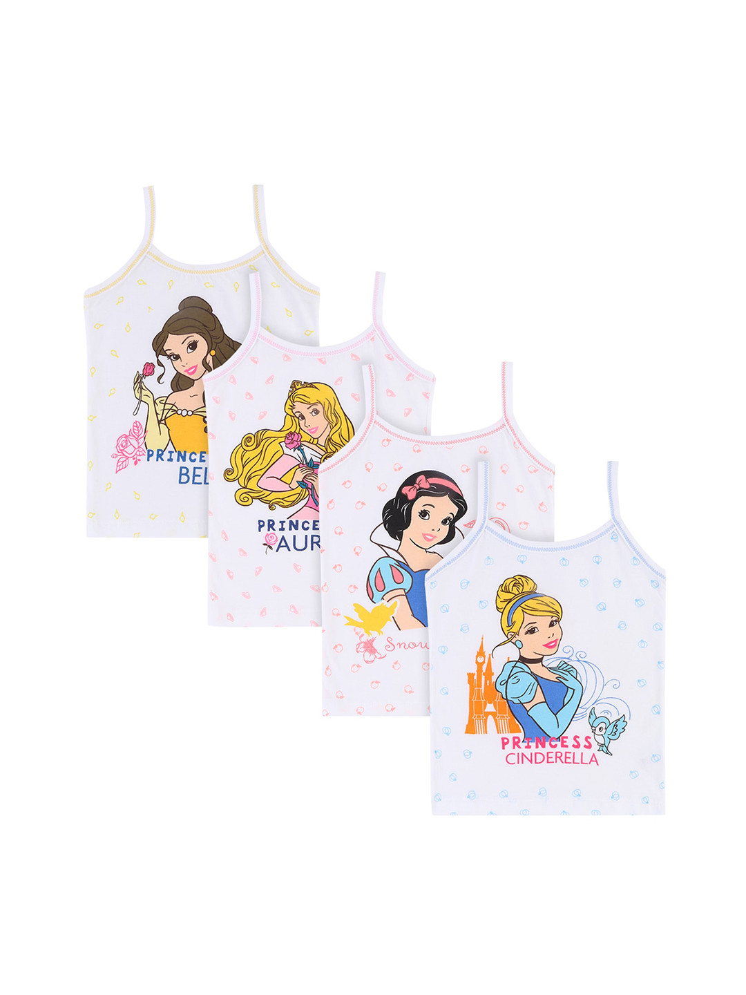 Bodycare Kids Girls Pack Of 4 Assorted Disney Princess Pure Cotton Innerwear Vests
