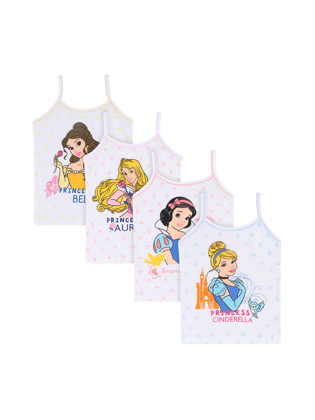 Bodycare Kids Girls Pack Of 4 White Disney Princess Cotton Innerwear Vests