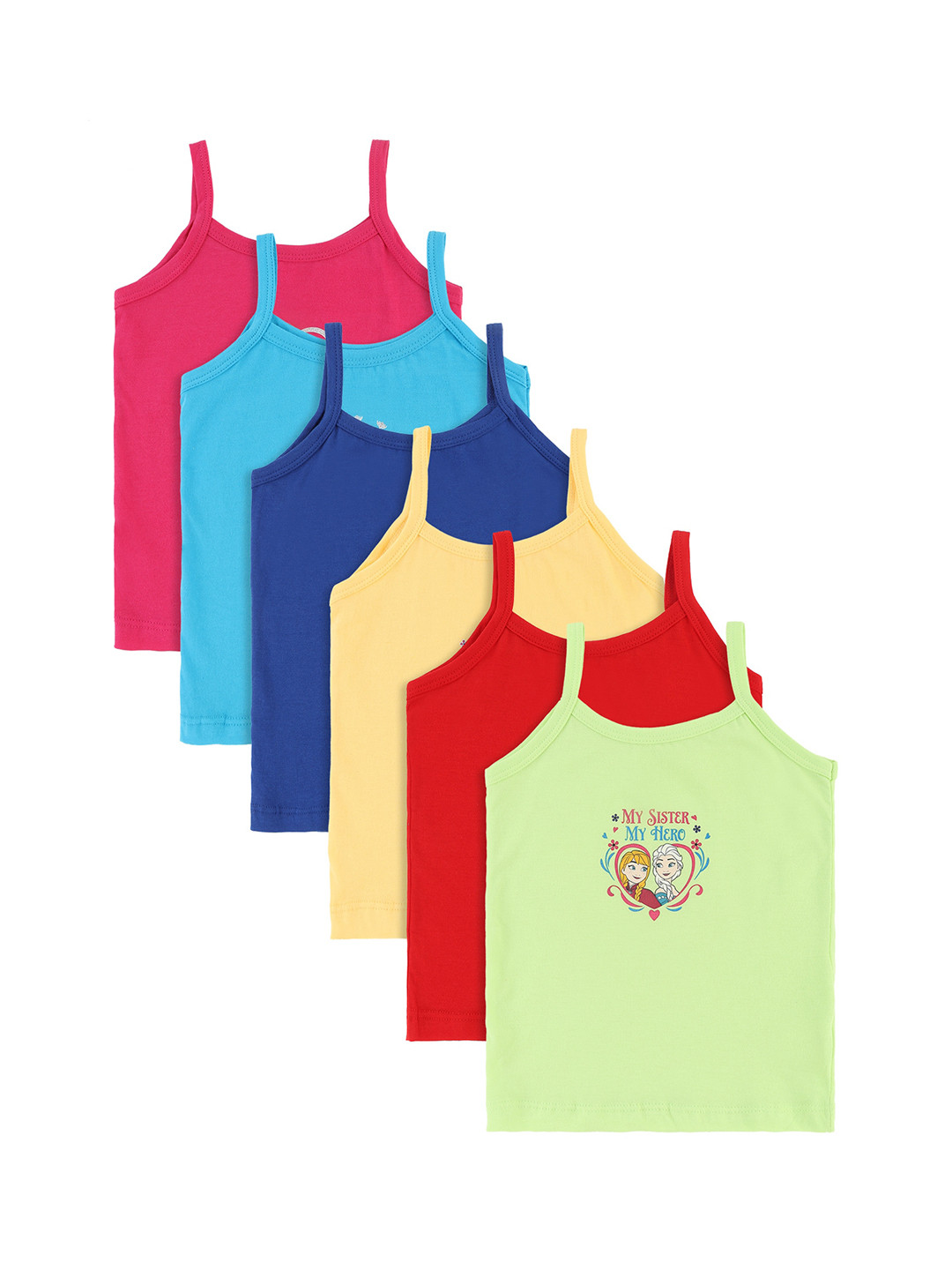 Bodycare Kids Girls Pack Of 6 Assorted Frozen Printed Cotton Camisoles
