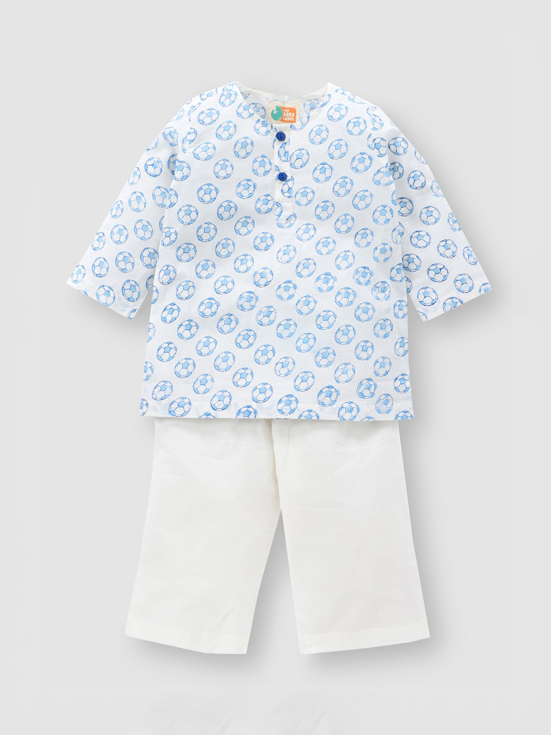 THE BABY LABEL Kids Blue Pure Cotton Hand-Block Printed Kurta Pyjama Set