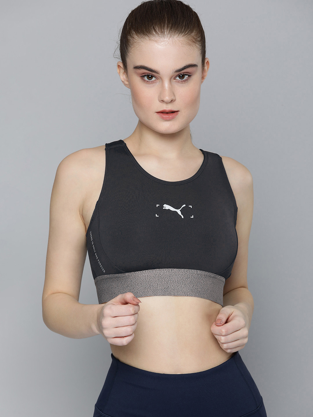 Puma Women Navy Blue Printed dryCELL Sports Bra 52215843