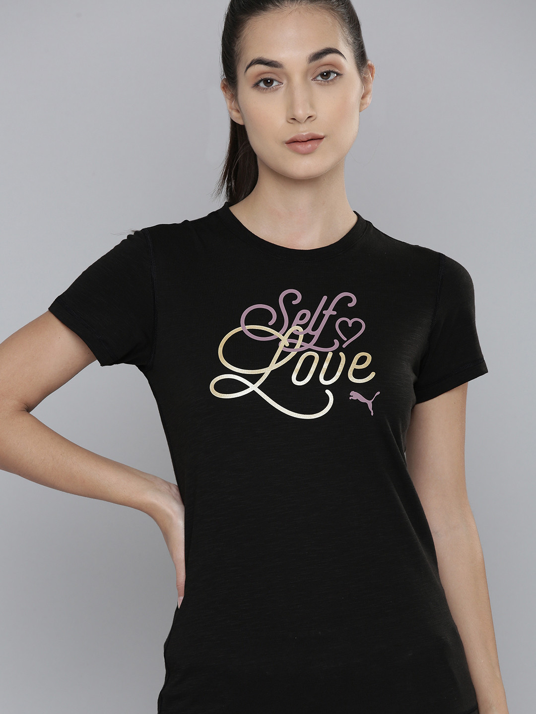 Puma Women Black Self-Love Typography Printed Training T-shirt