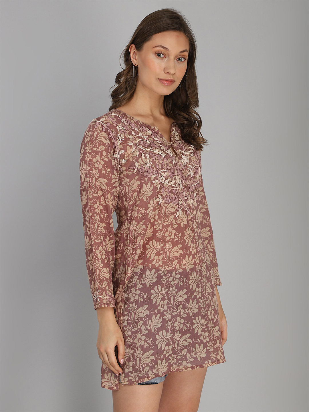 Aditi Wasan Mauve & White Embroidered Sheer Tunic